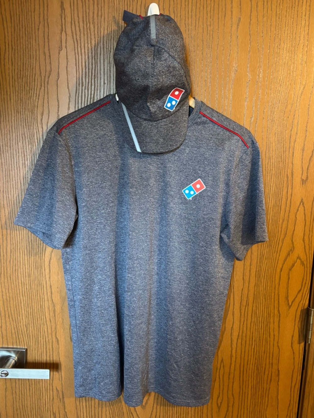 Dominos Pizza Crew Heather Navy-Grey Logo Performance T-Shirt & Hat